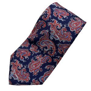 Manhattan Men's Tie Necktie Paisley Polyester Blue Red White Classic Office